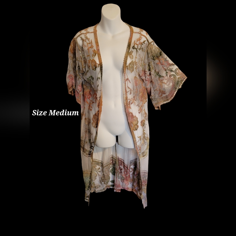Hand Dyed Kimono Cardigan Mesh Lace